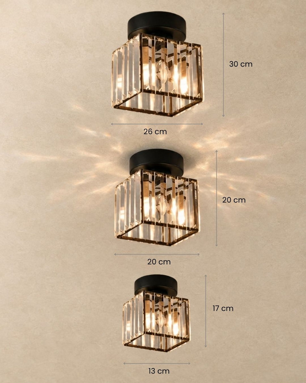 Dimensions of the Amia ceiling light, square shape