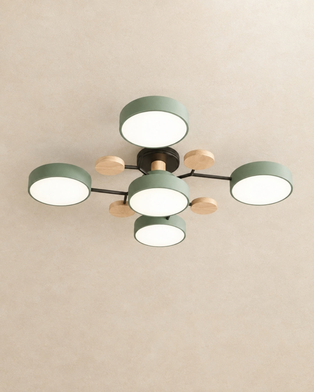 Amsel ceiling light in green, 5 lights, product photograph