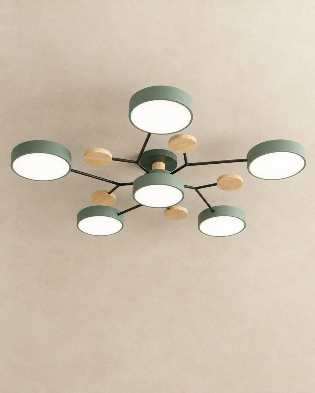 Amsel ceiling light in green, 6 lights, product photograph