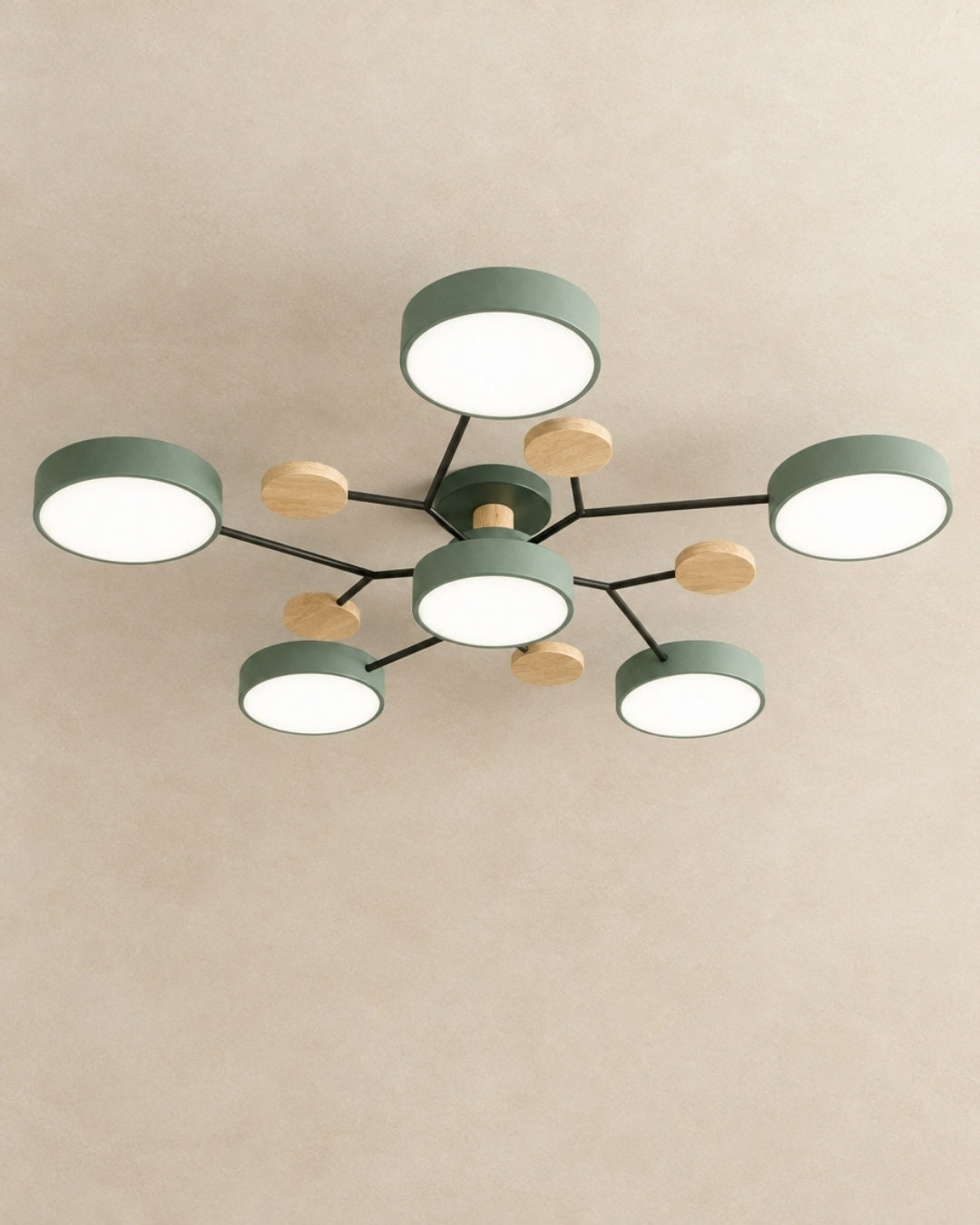 Amsel ceiling light in green, 6 lights, product photograph