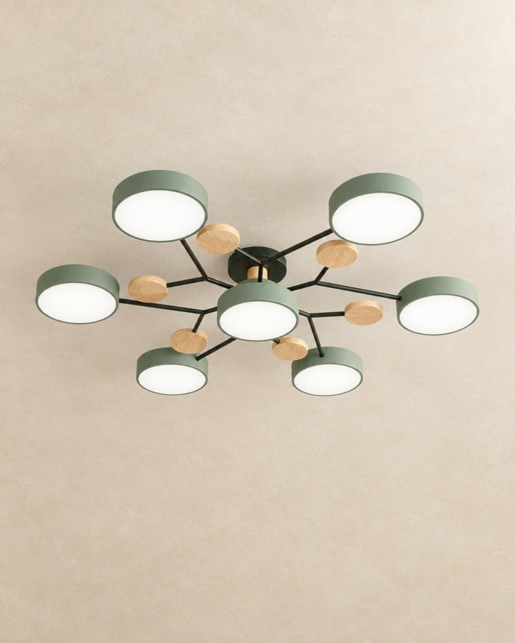 Amsel ceiling light in green, 7 lights, product photograph