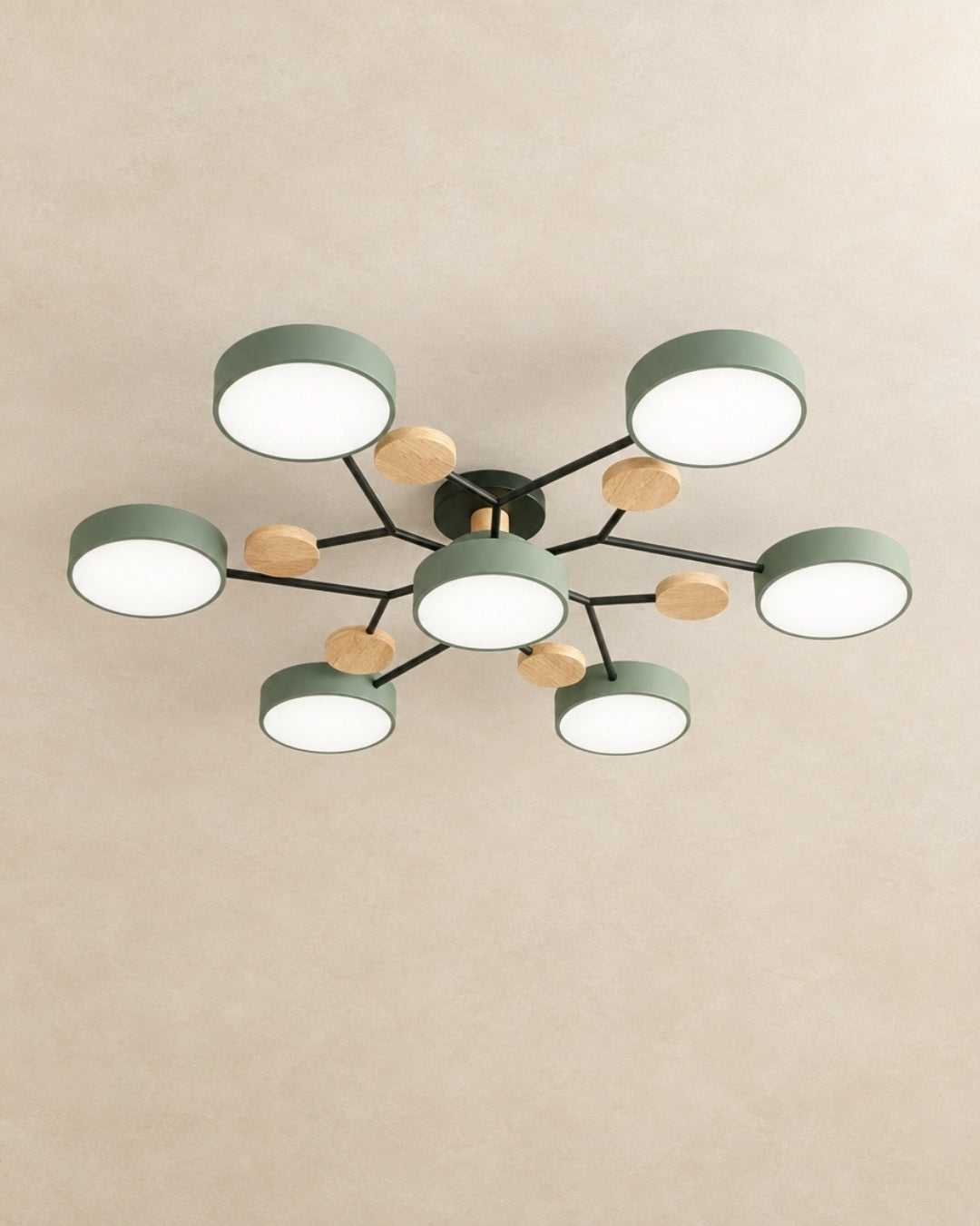 Amsel ceiling light in green, 7 lights, product photograph