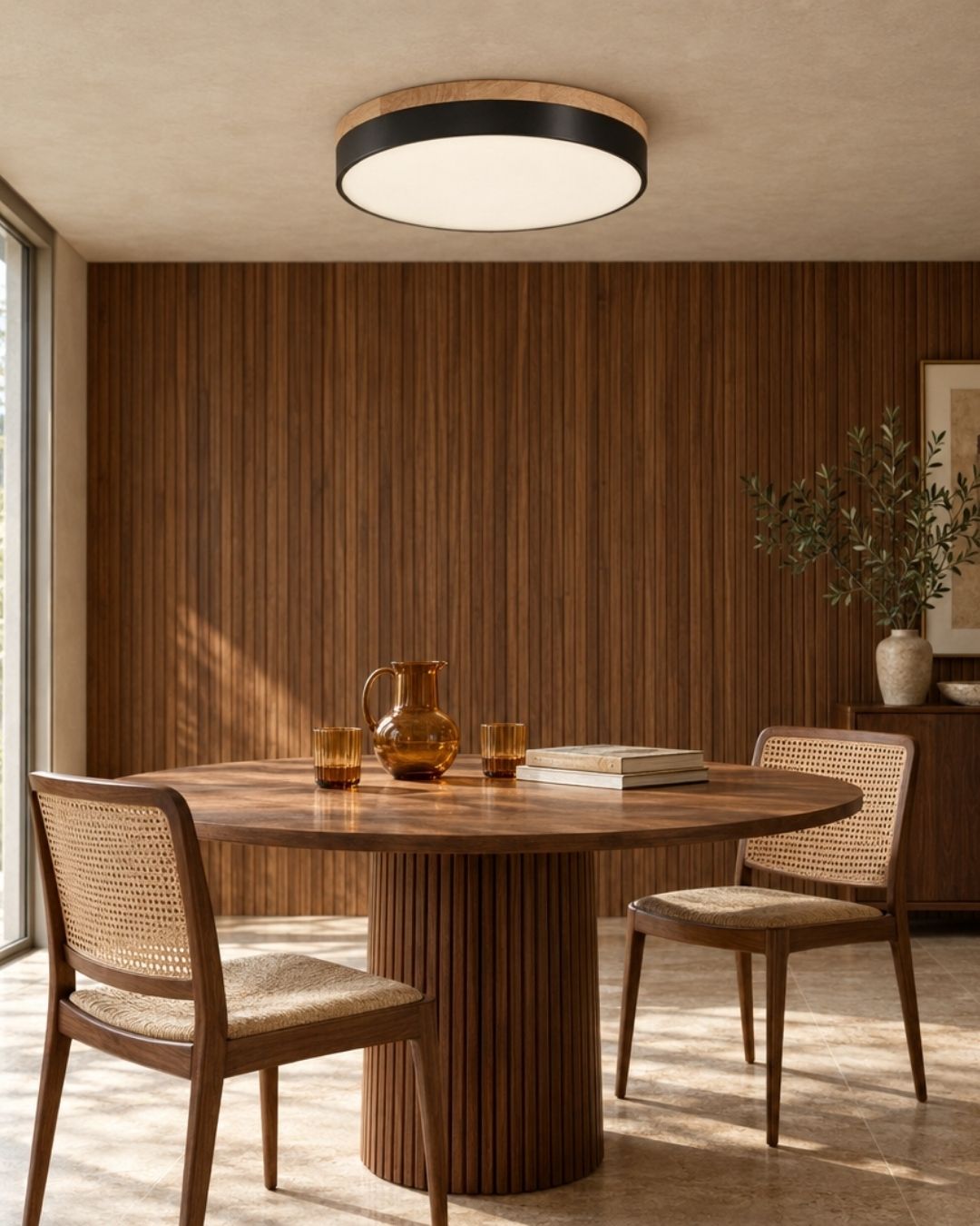 Feno ceiling light in black, above a table in a dining room