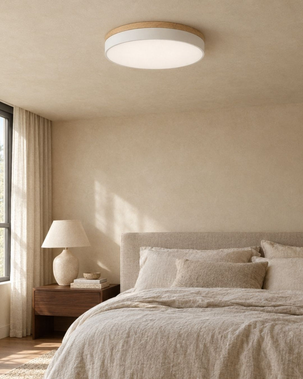 Feno ceiling light in white, above a sofa in a bedroom