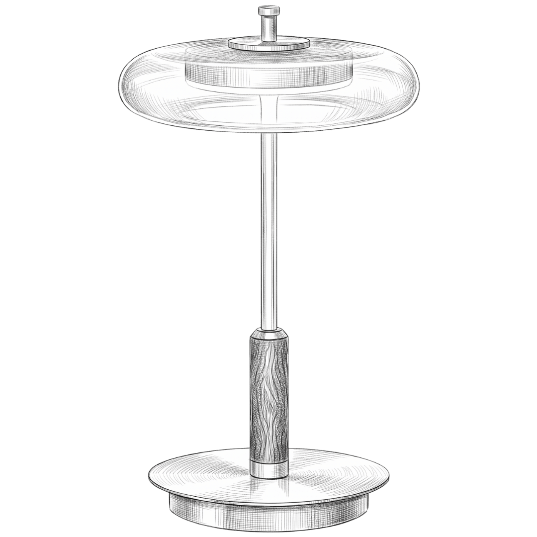 Fine-line pencil illustration of the Alven table lamp