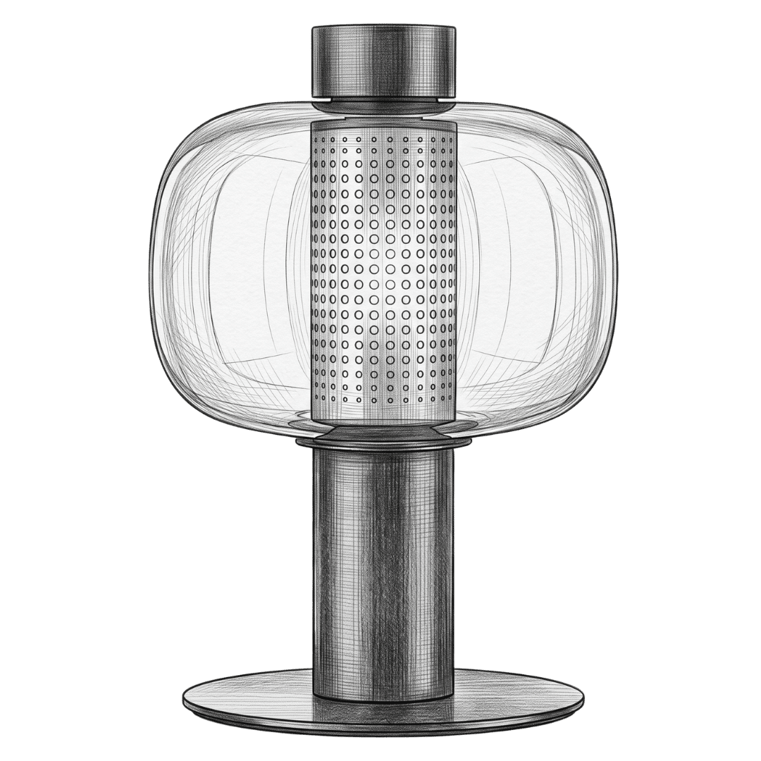 Fine-line pencil illustration of the Breva table lamp