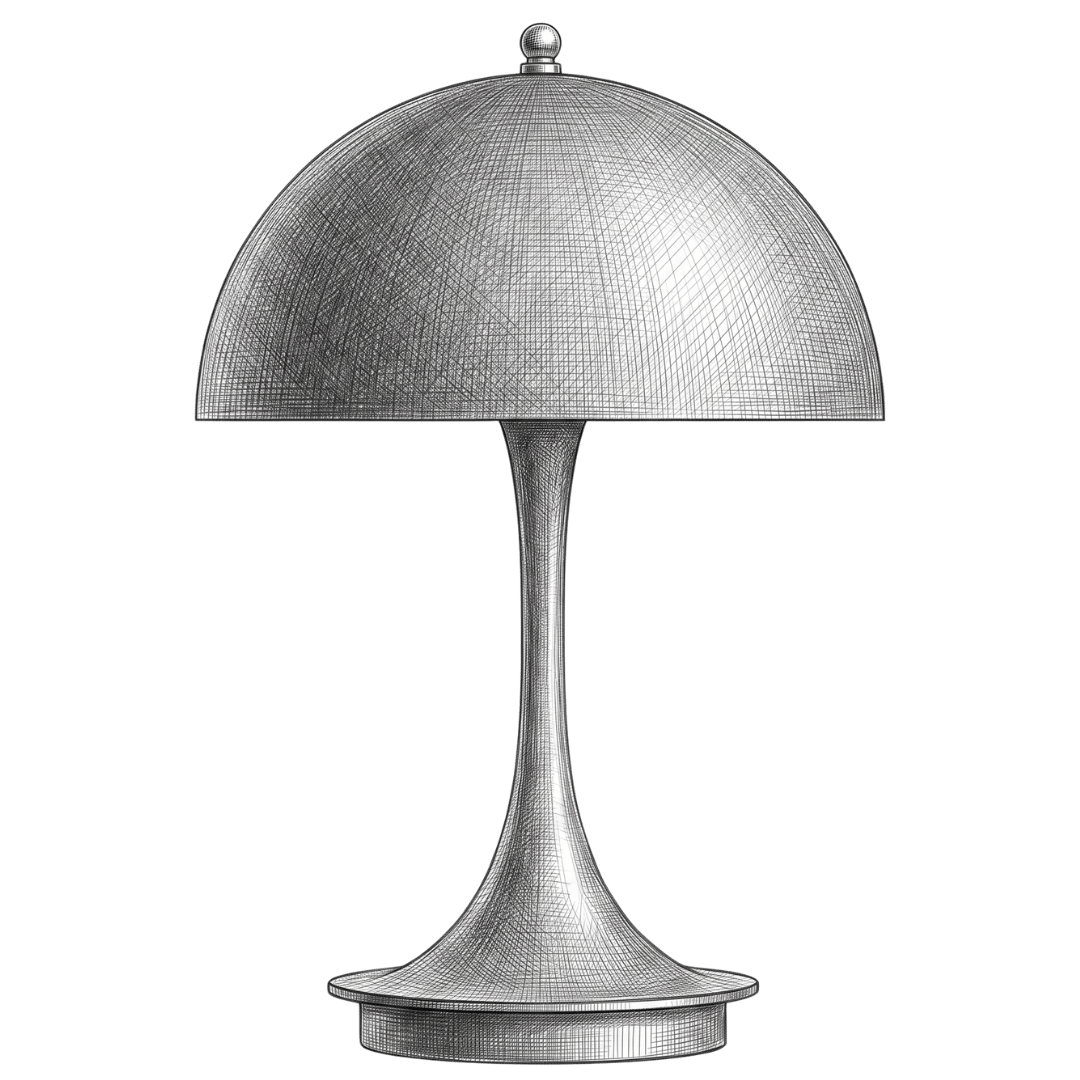 Fine-line pencil illustration of the Harvo table lamp