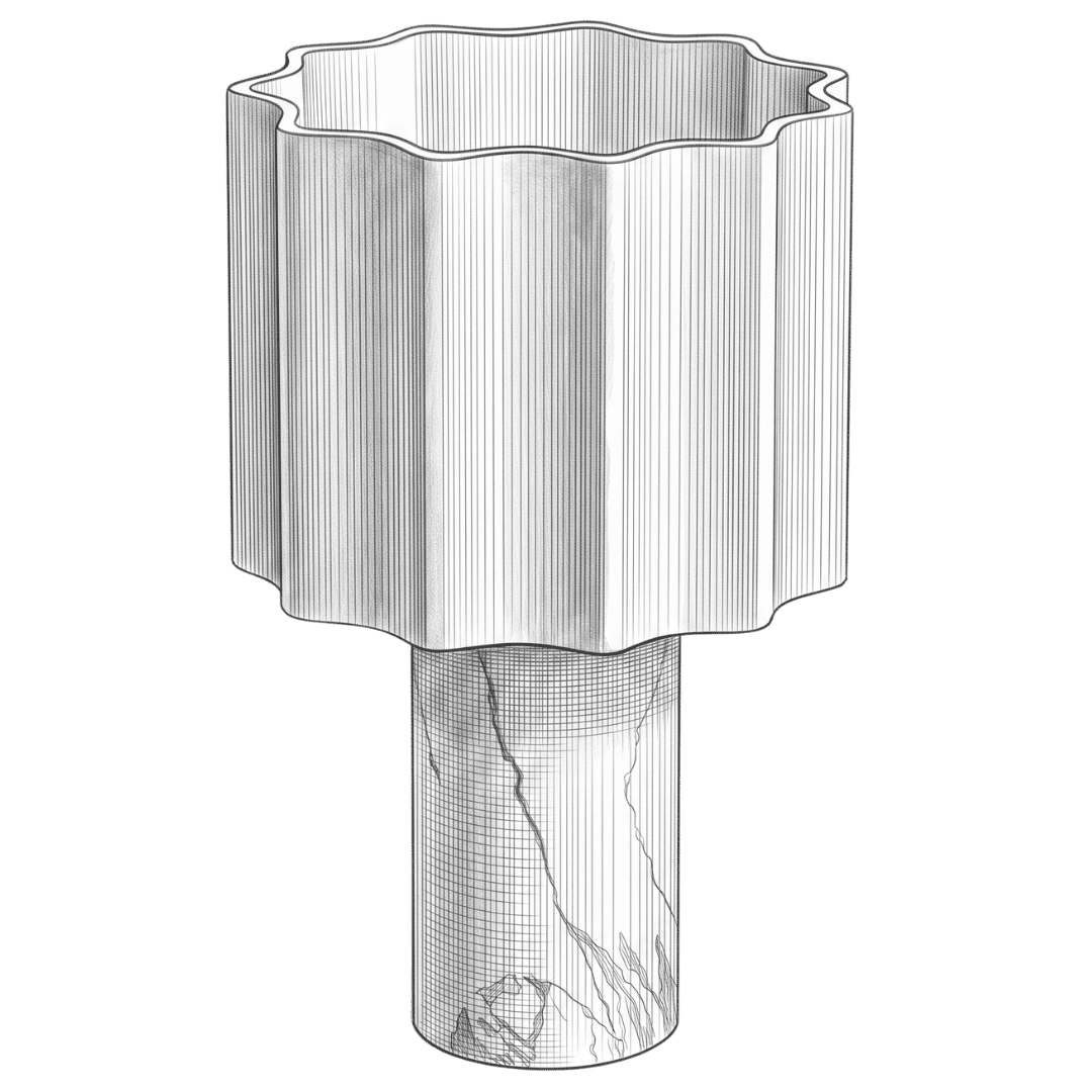 Fine-line pencil illustration of the Karlen table lamp