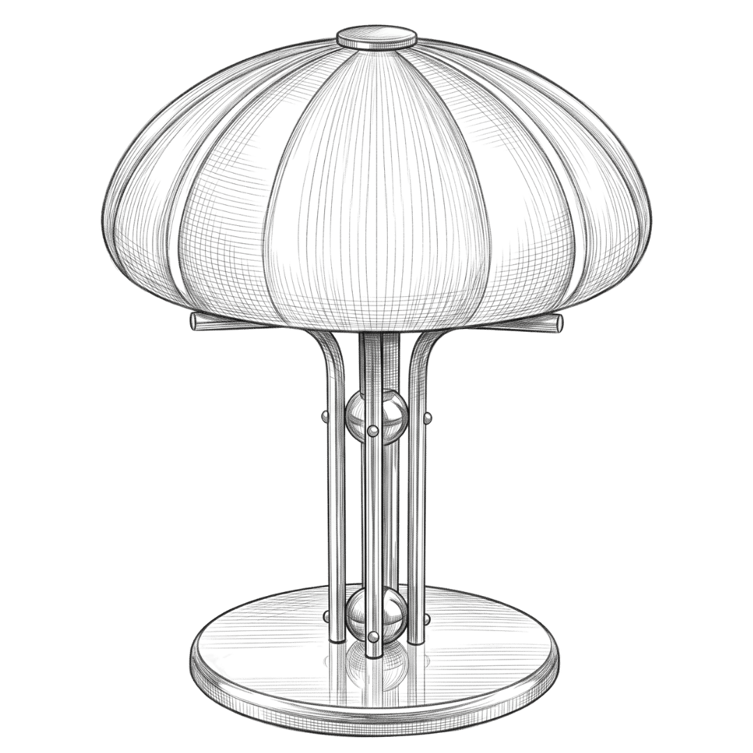 Fine-line pencil illustration of the Solmeo table lamp