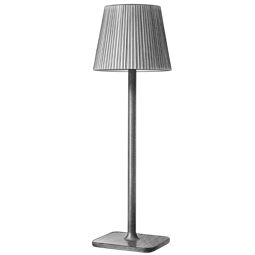Fine-line pencil illustration of the Velmo table lamp