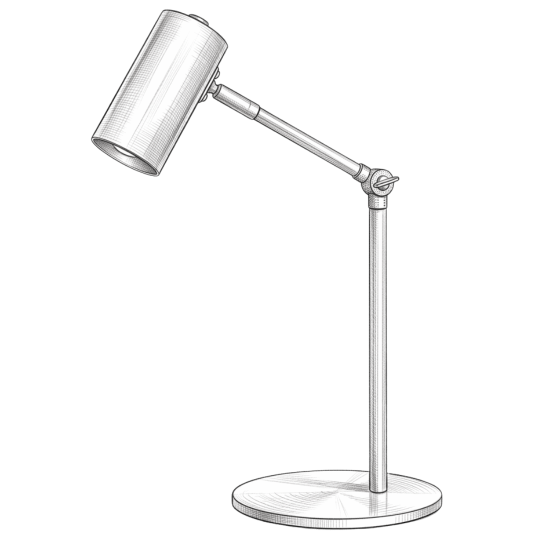 Fine-line pencil illustration of the Warno desk lamp