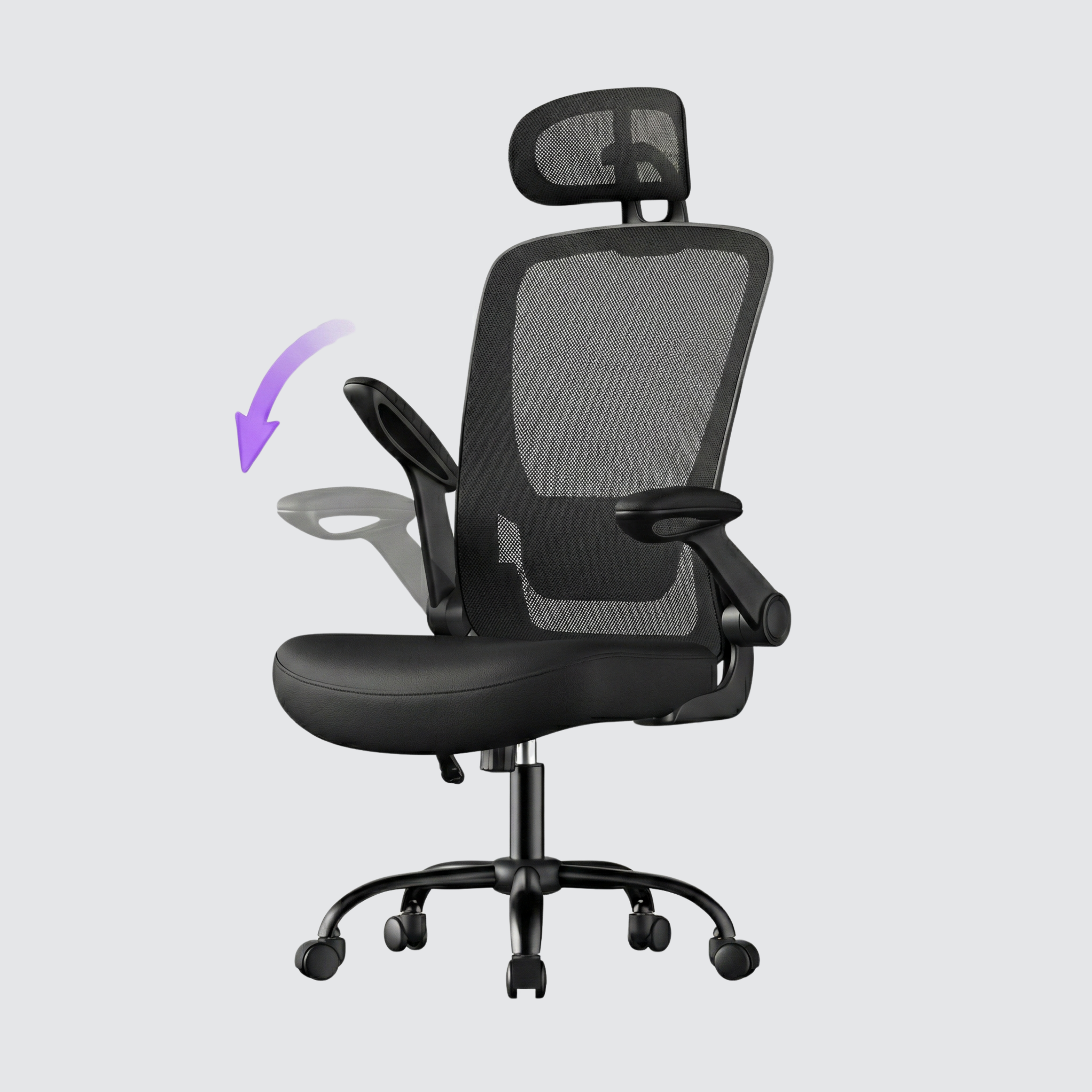 Deskon ergonomic chair in black, with headrest