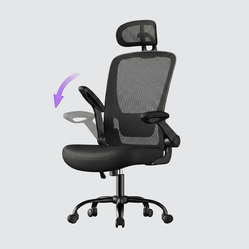 Deskon ergonomic chair in black, with headrest