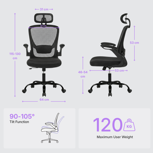 Deskon ergonomic chair, information on dimension, user weight and tilt function