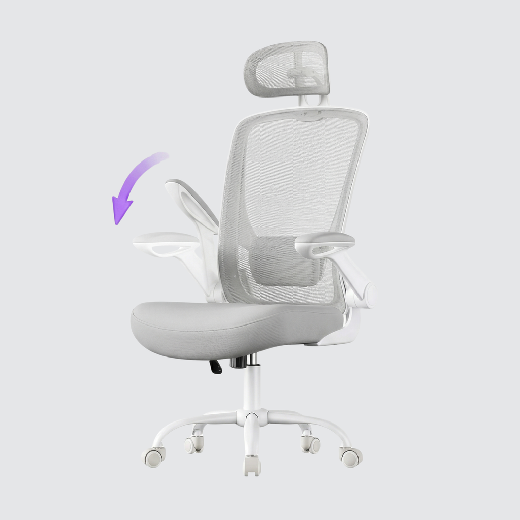 Deskon ergonomic chair in Grey, with headrest