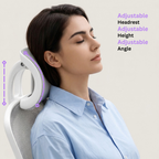 The adjustable headrest of the Deskon grey ergonomic chair