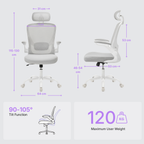 Deskon grey ergonomic chair, information on dimension, user weight and tilt function