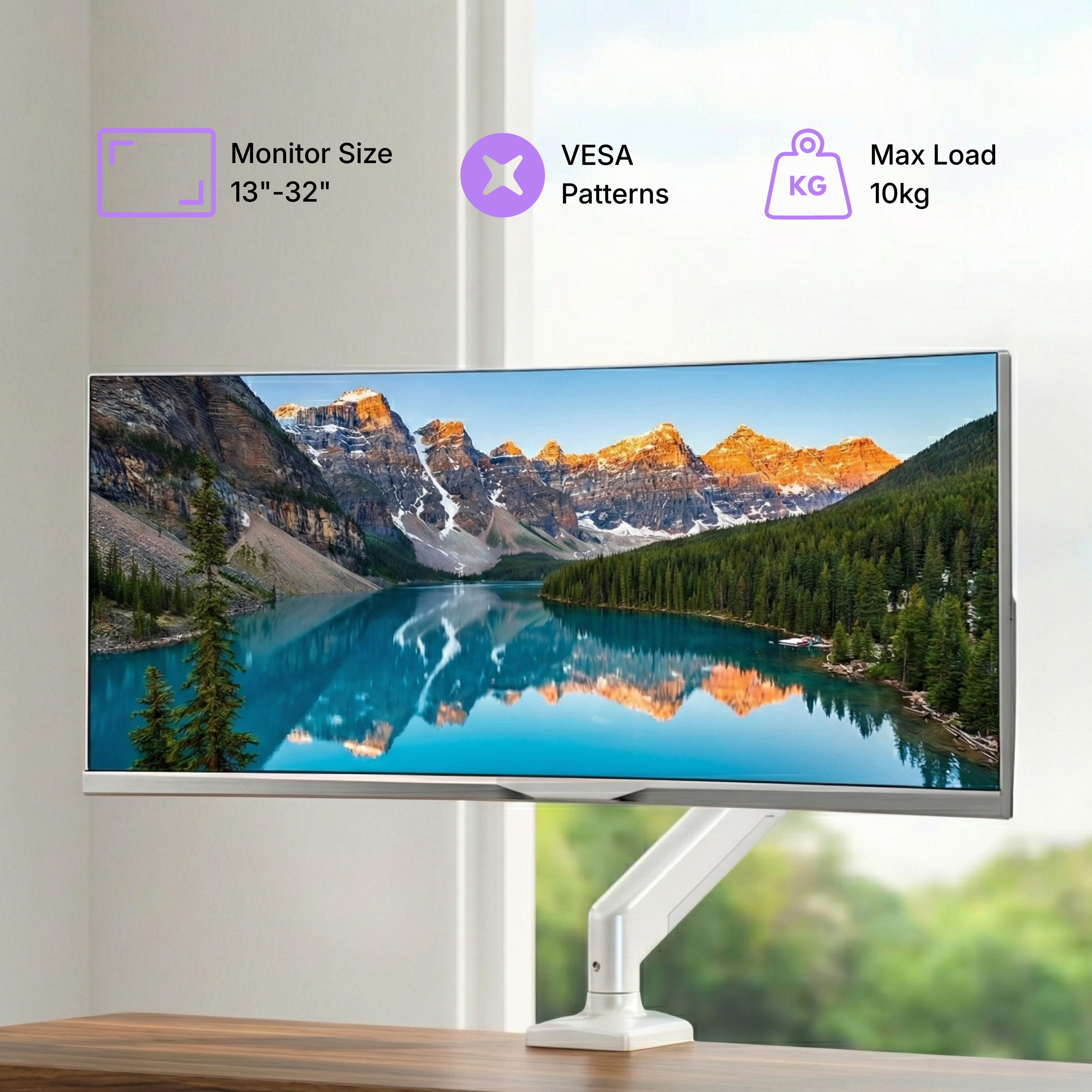 Features of the Deskon Monitor Mount, size, VESA patterns and max load