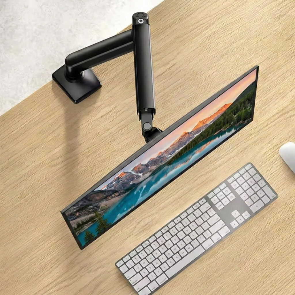 Deskon monitor holder on a desk in a real office 