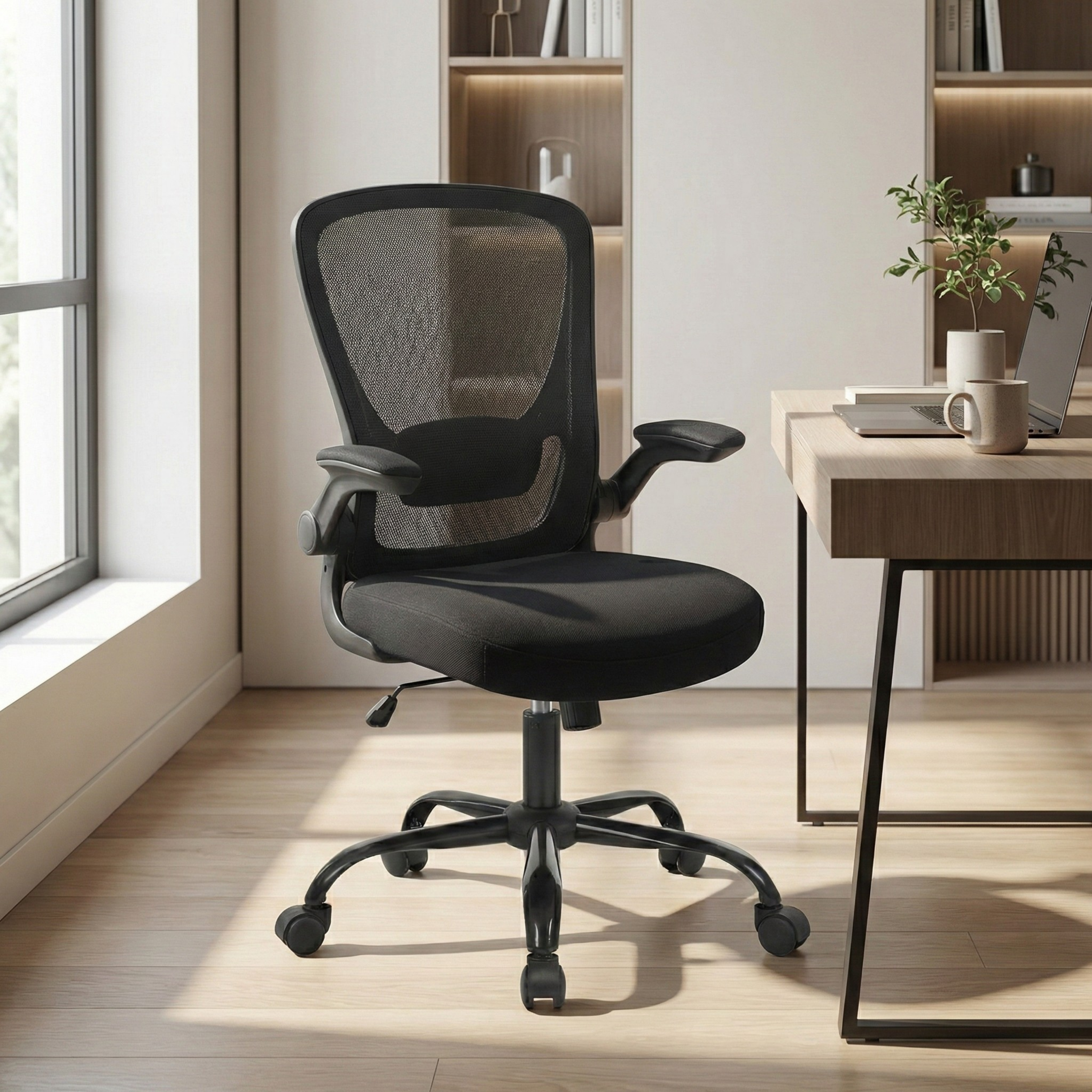 Deskon black office chair in a modern office