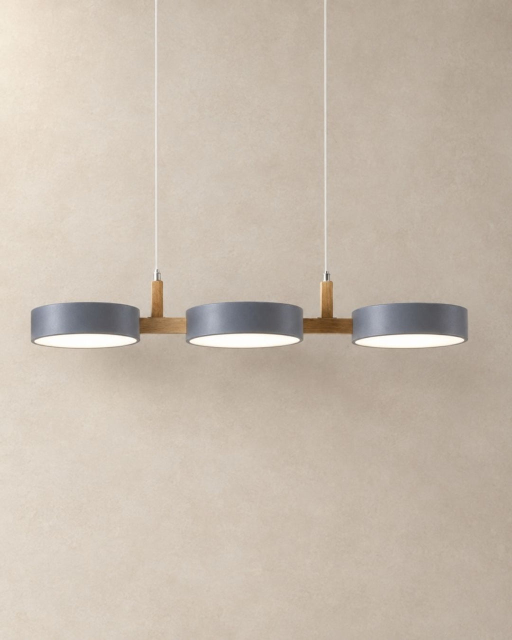 Brant pendant light in grey, three fixtures, product photograph
