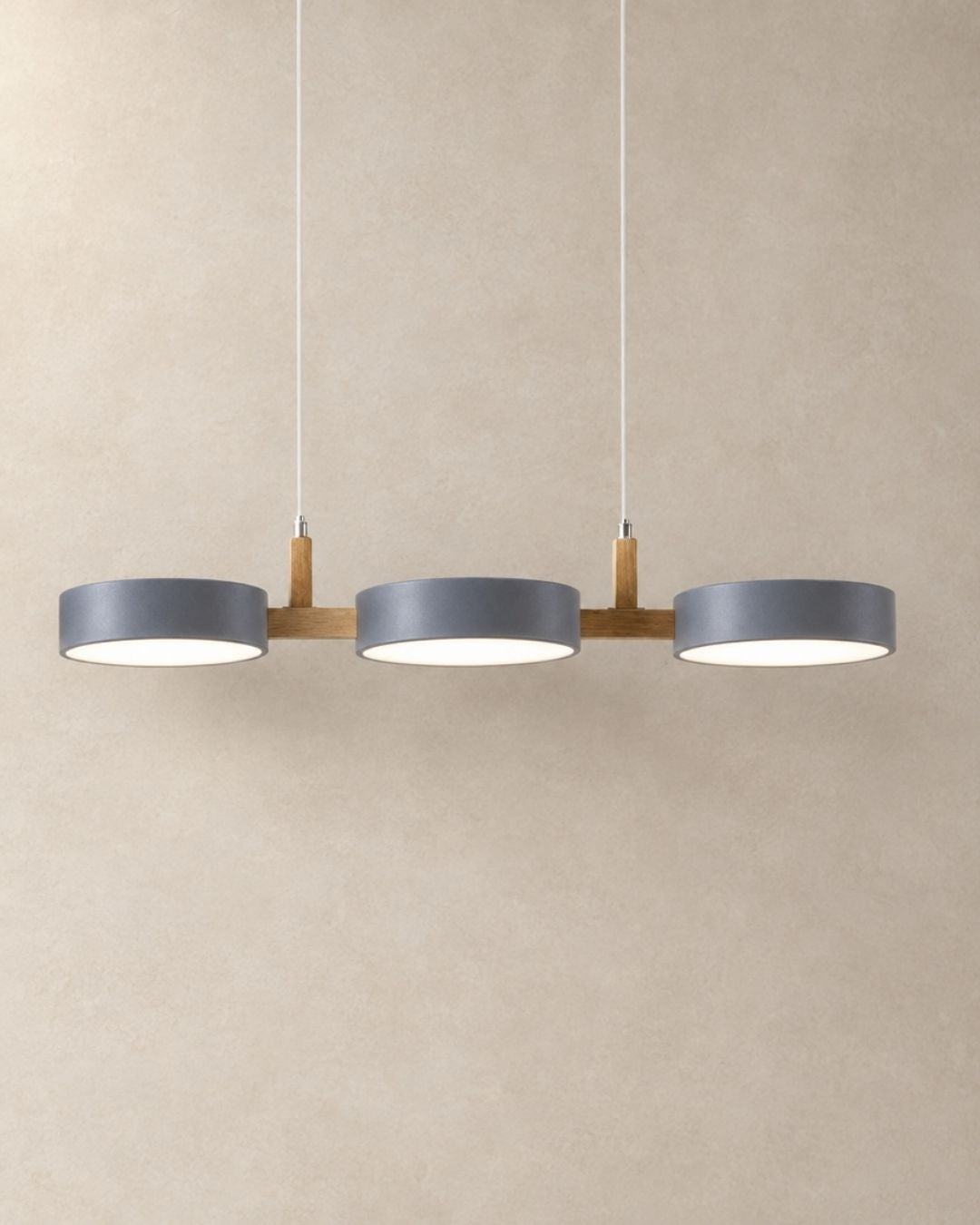 Brant pendant light in grey, three fixtures, product photograph