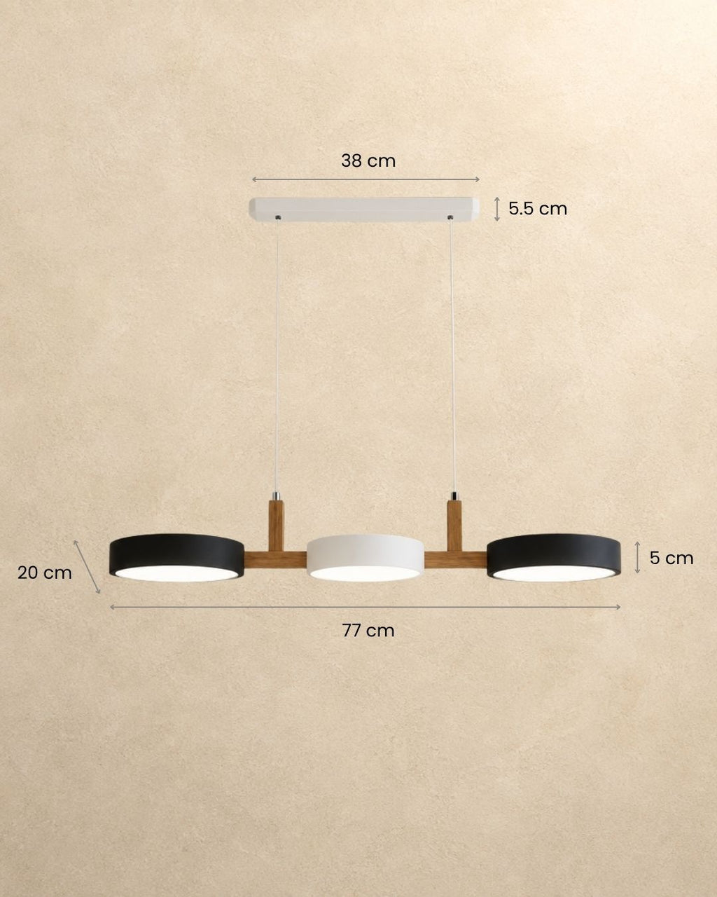 Dimensions of the Brant pendant light, three fixtures
