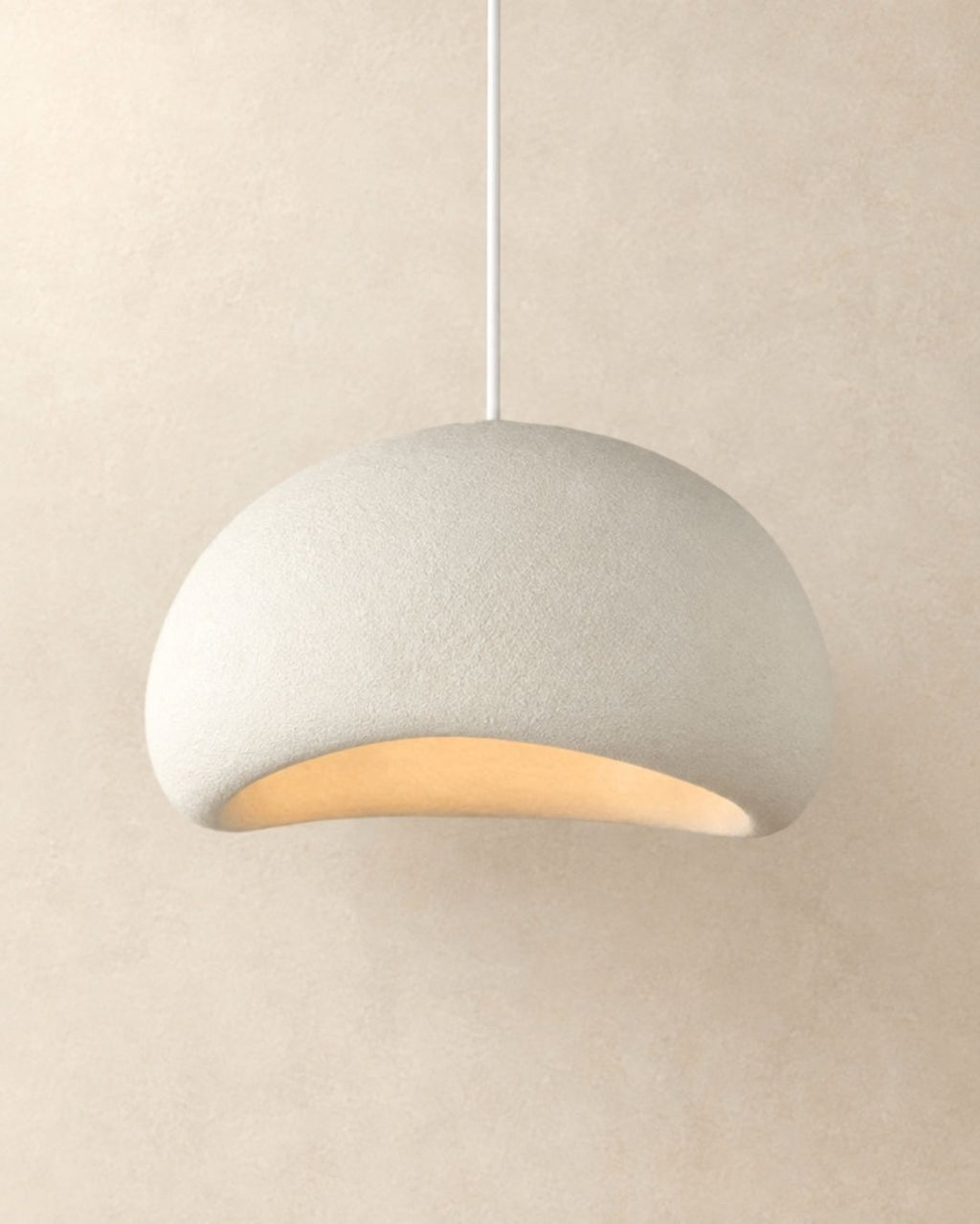 Desna pendant light in white, rounded silhouette, product photograph