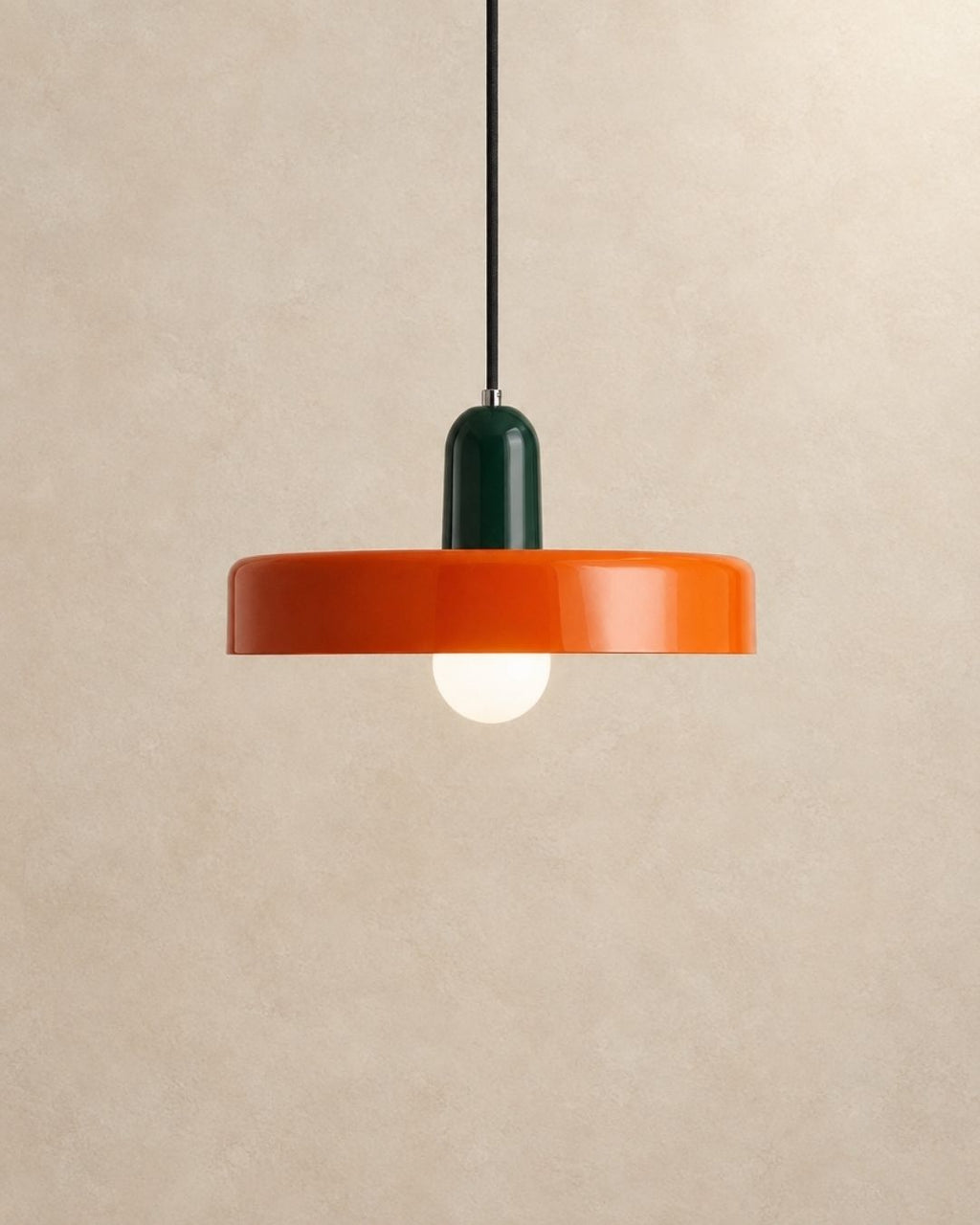 Nyla pendant light in green and orange, product photograph