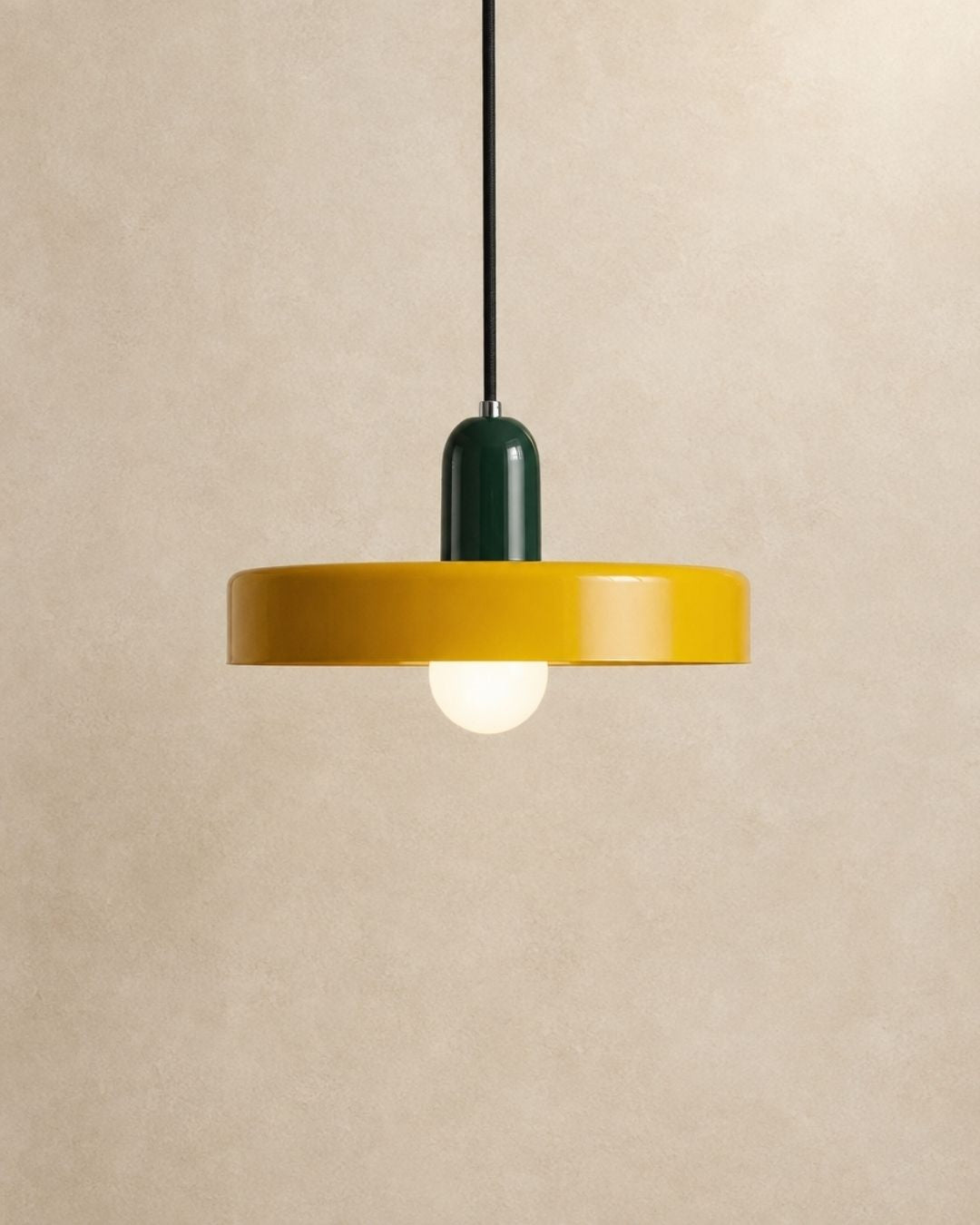 Nyla pendant light in green and yellow, product photograph