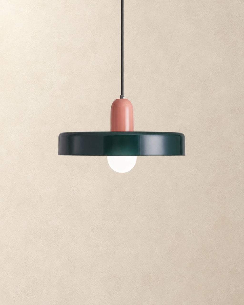 Nyla pendant light in pink and green, product photograph