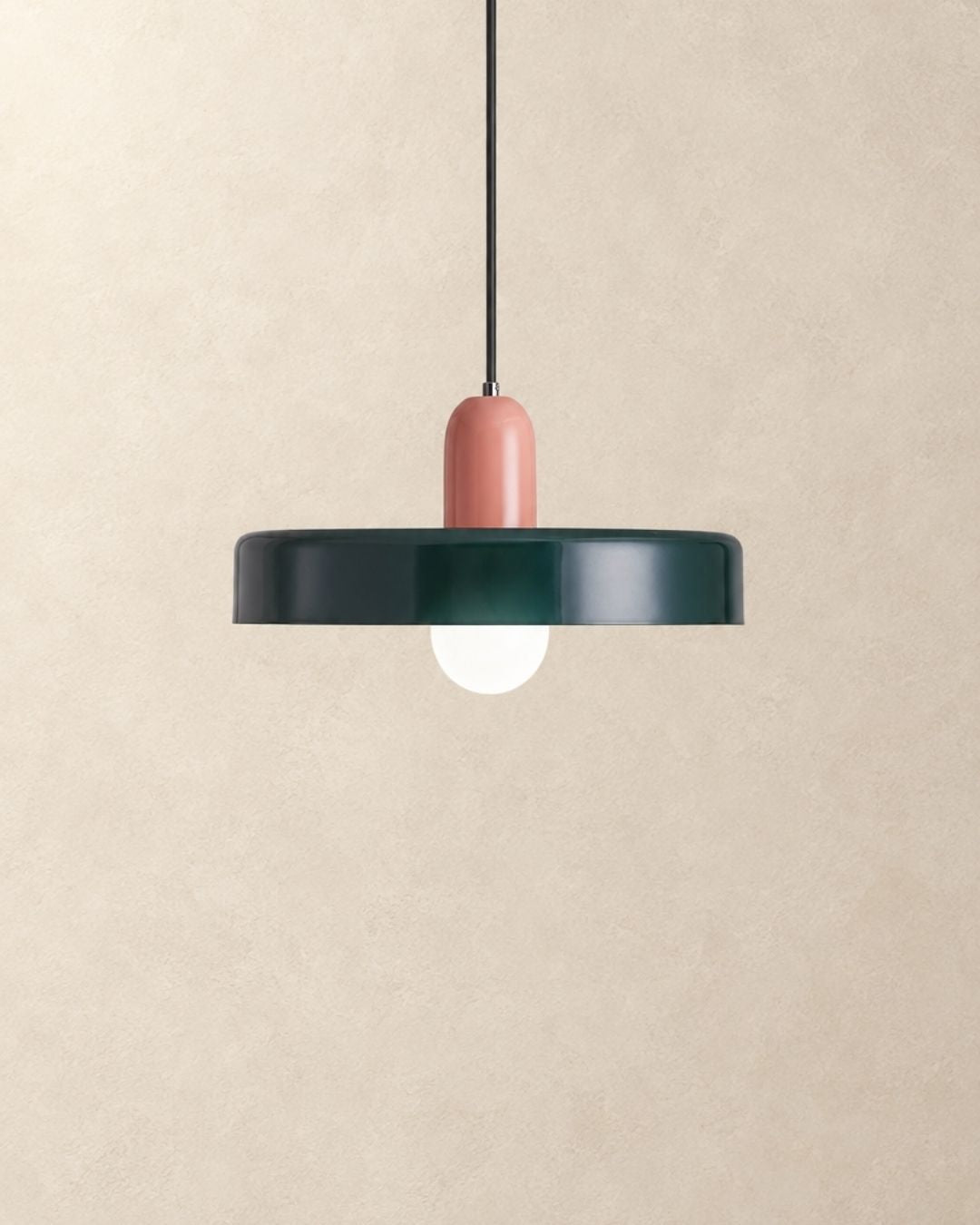 Nyla pendant light in pink and green, product photograph