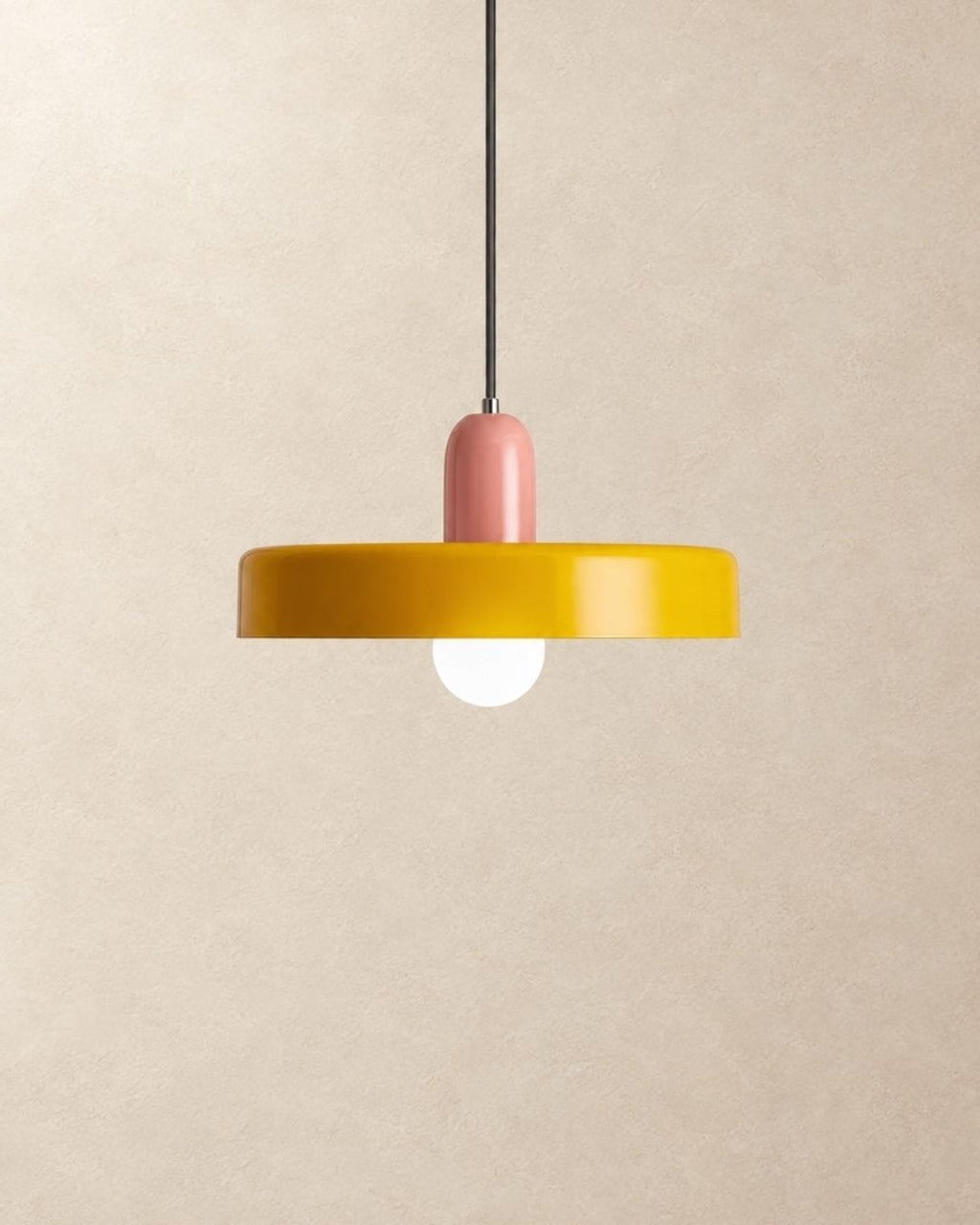 Nyla pendant light in pink and yellow, product photograph
