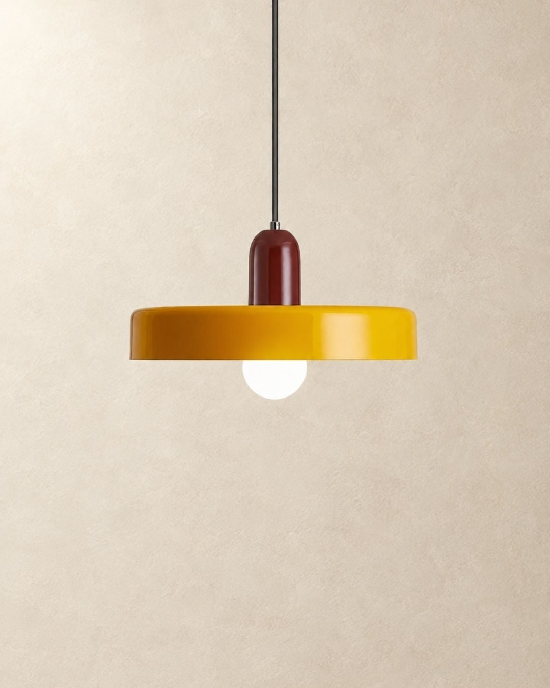 Nyla pendant light in red and yellow, product photograph