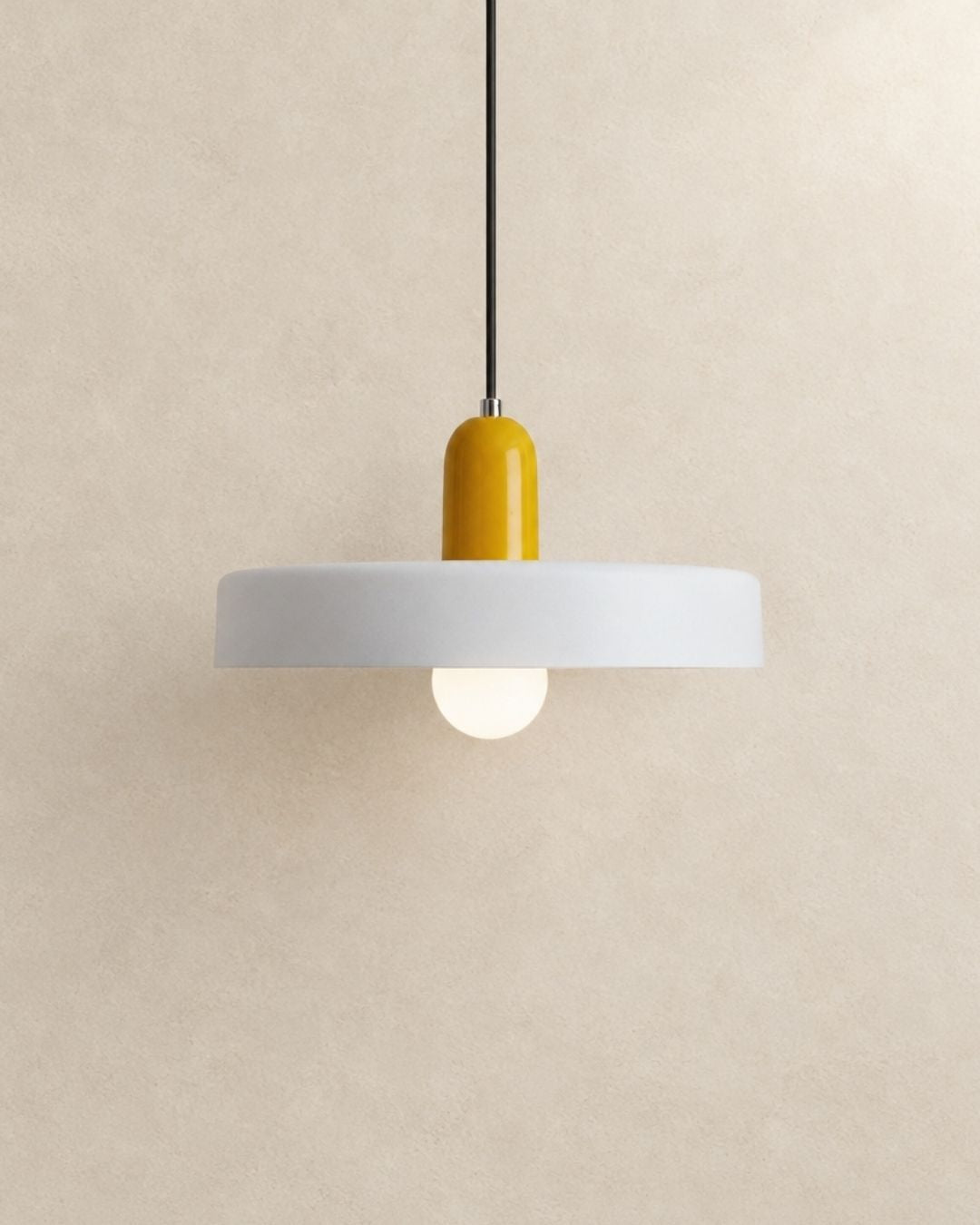 Nyla pendant light in yellow and white, product photograph