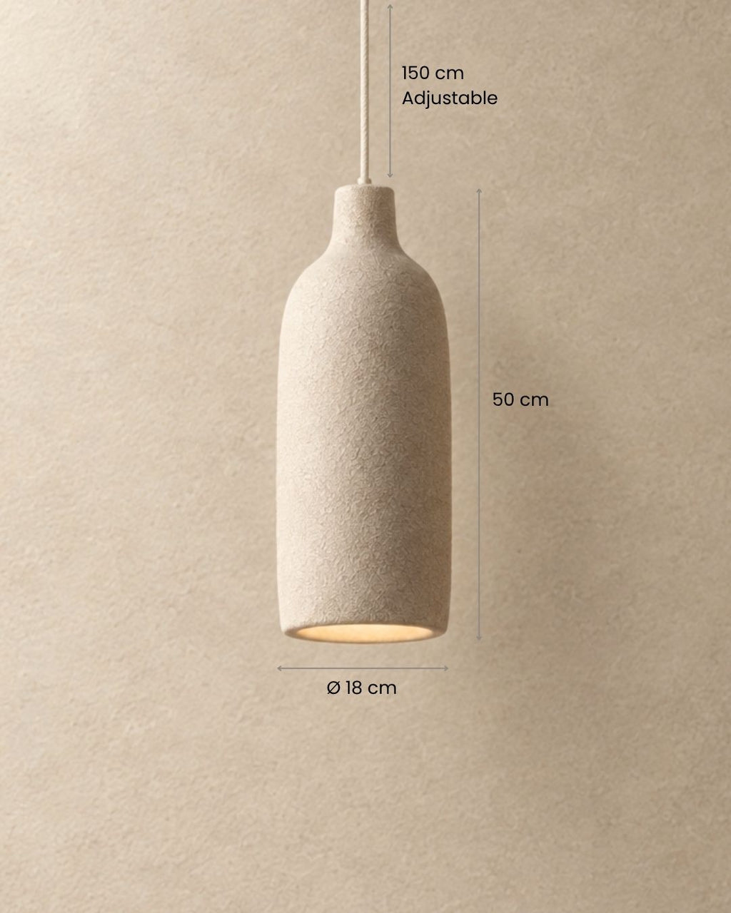 Dimensions of the Ovana pendant light, cylinder shape