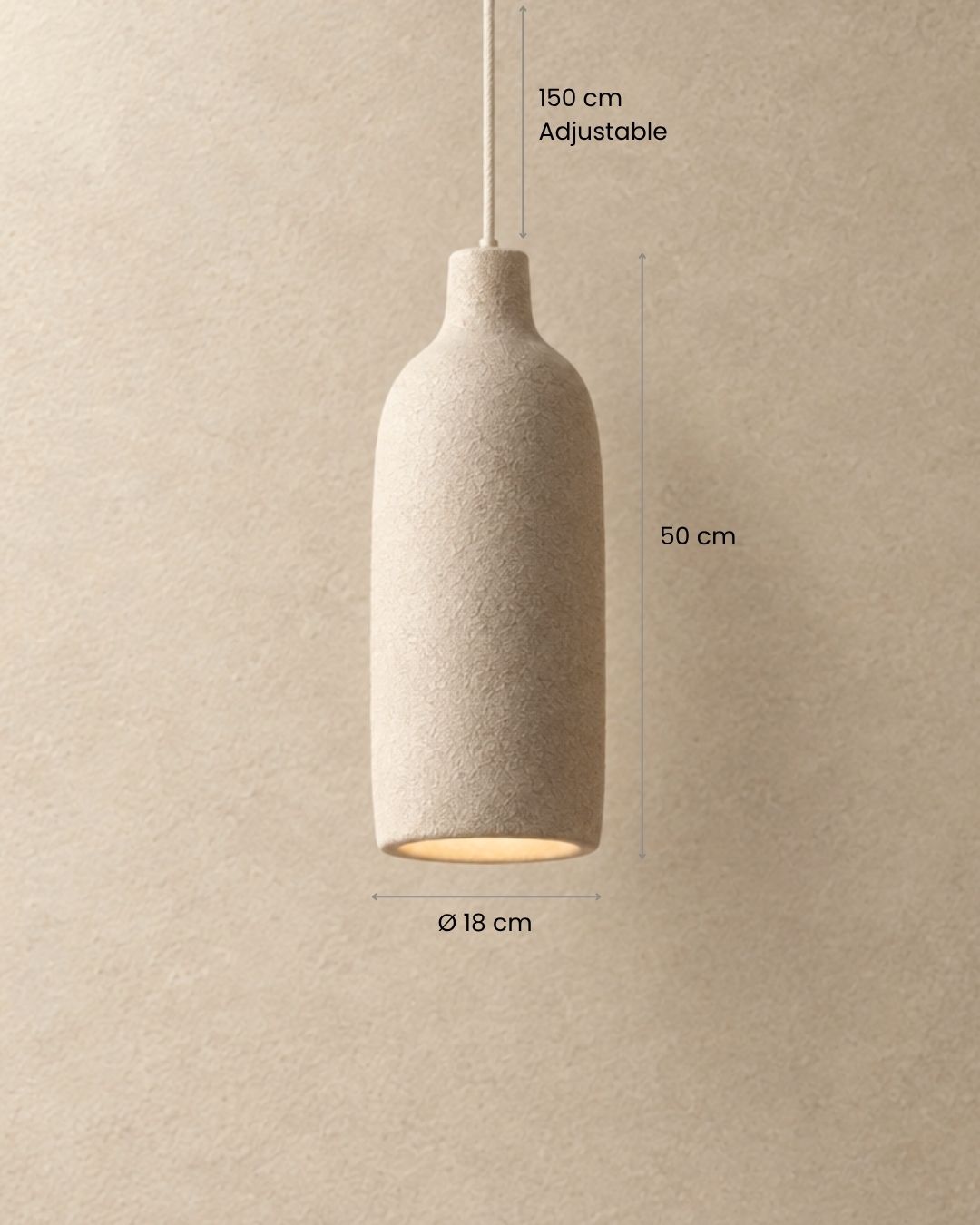 Dimensions of the Ovana pendant light, cylinder shape