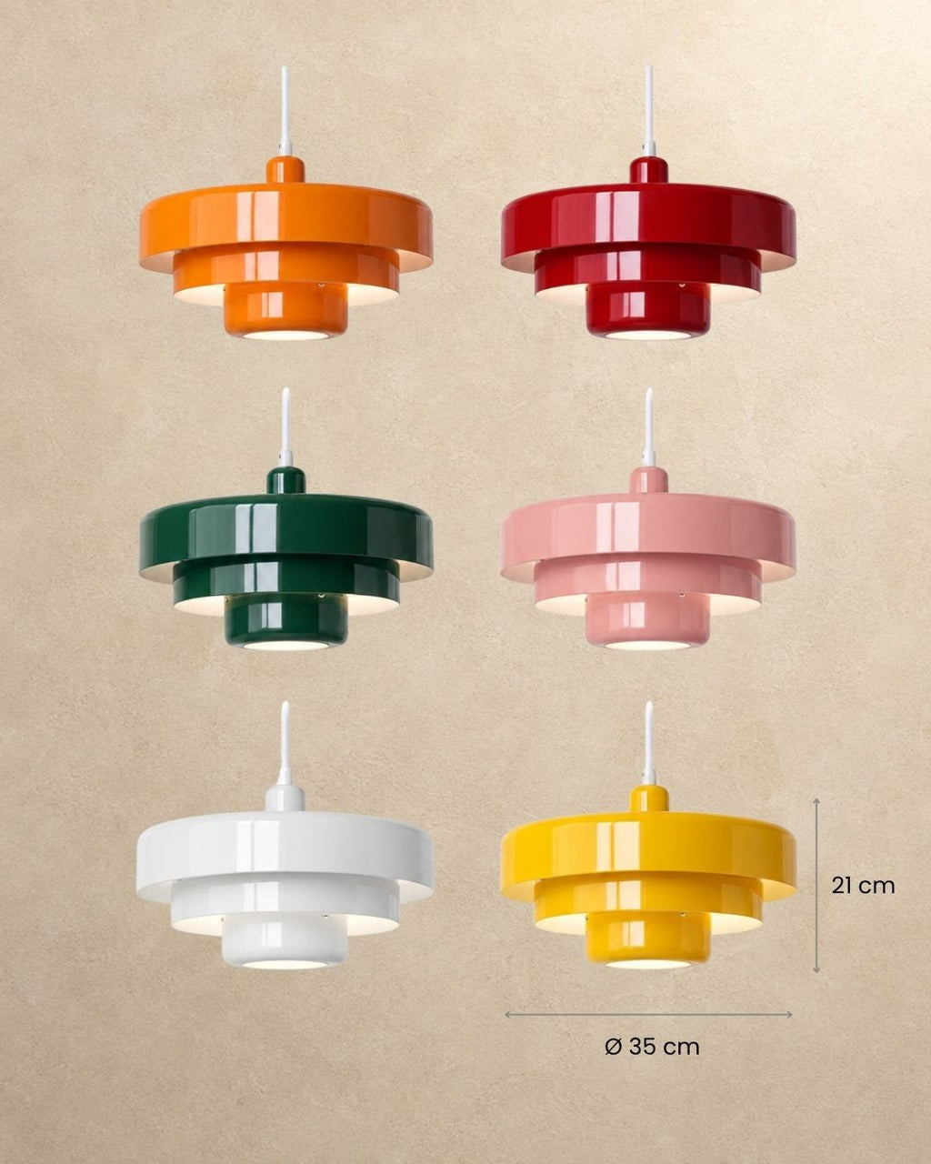 Dimensions of the Tessia pendant light, all colours
