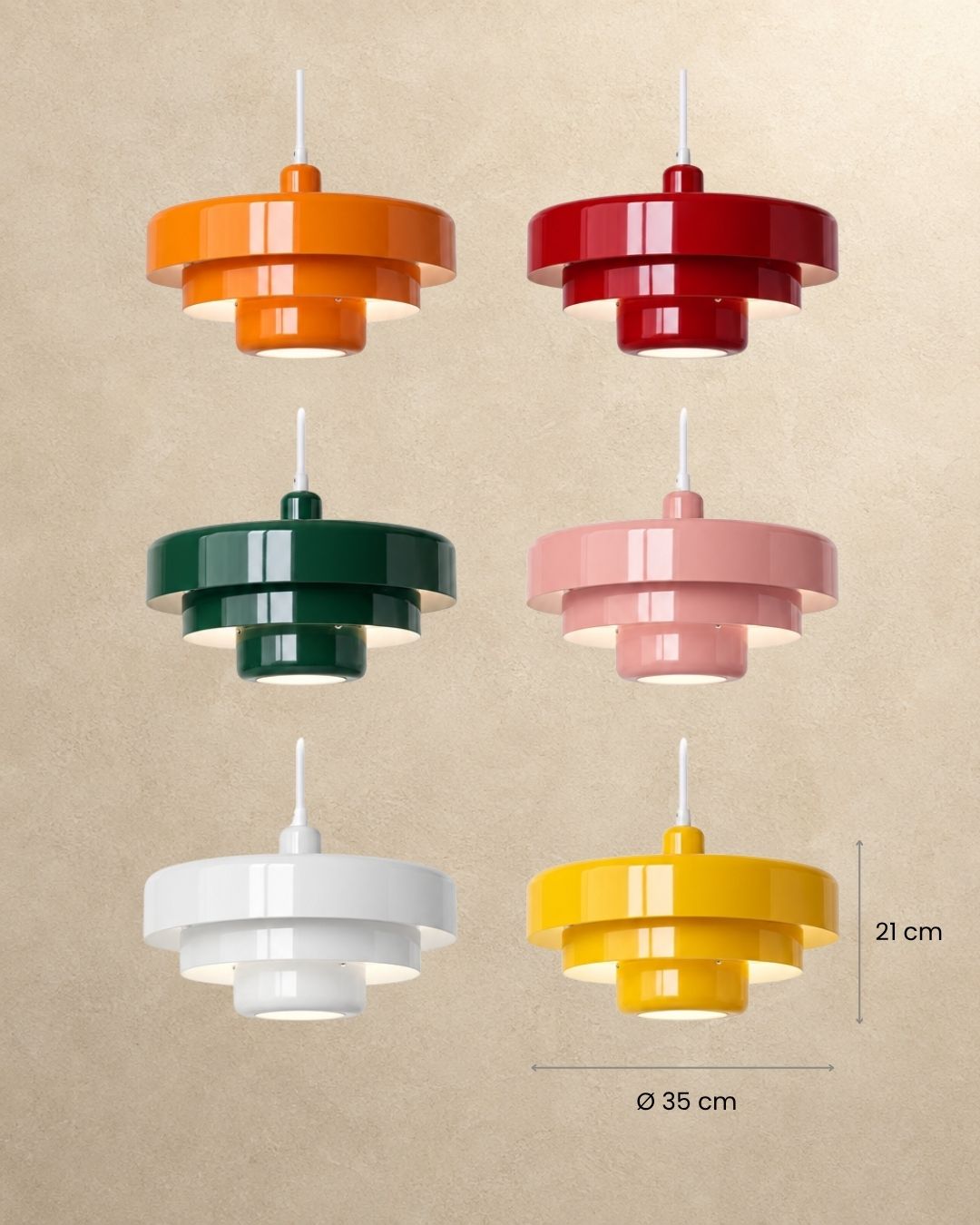 Dimensions of the Tessia pendant light, all colours