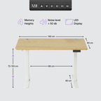 Standing desk Deskon in light brown 140x60, Height electric adjustable, features and dimension