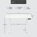 Standing desk Deskon in white 140x60, Height electric adjustable, features and dimension
