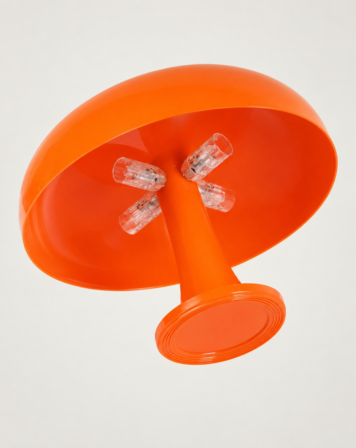 Beven table lamp in Orange, seen from below with its four bulbs