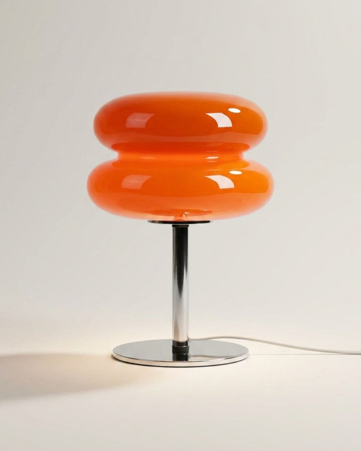 Olvetti table lamp in orange, stacked glass shade on a chrome base