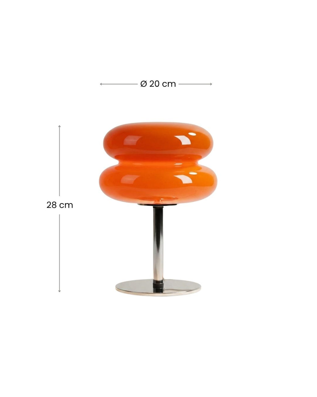 Dimensions of the Olvetti table lamp, 20 cm diameter and 28 cm height